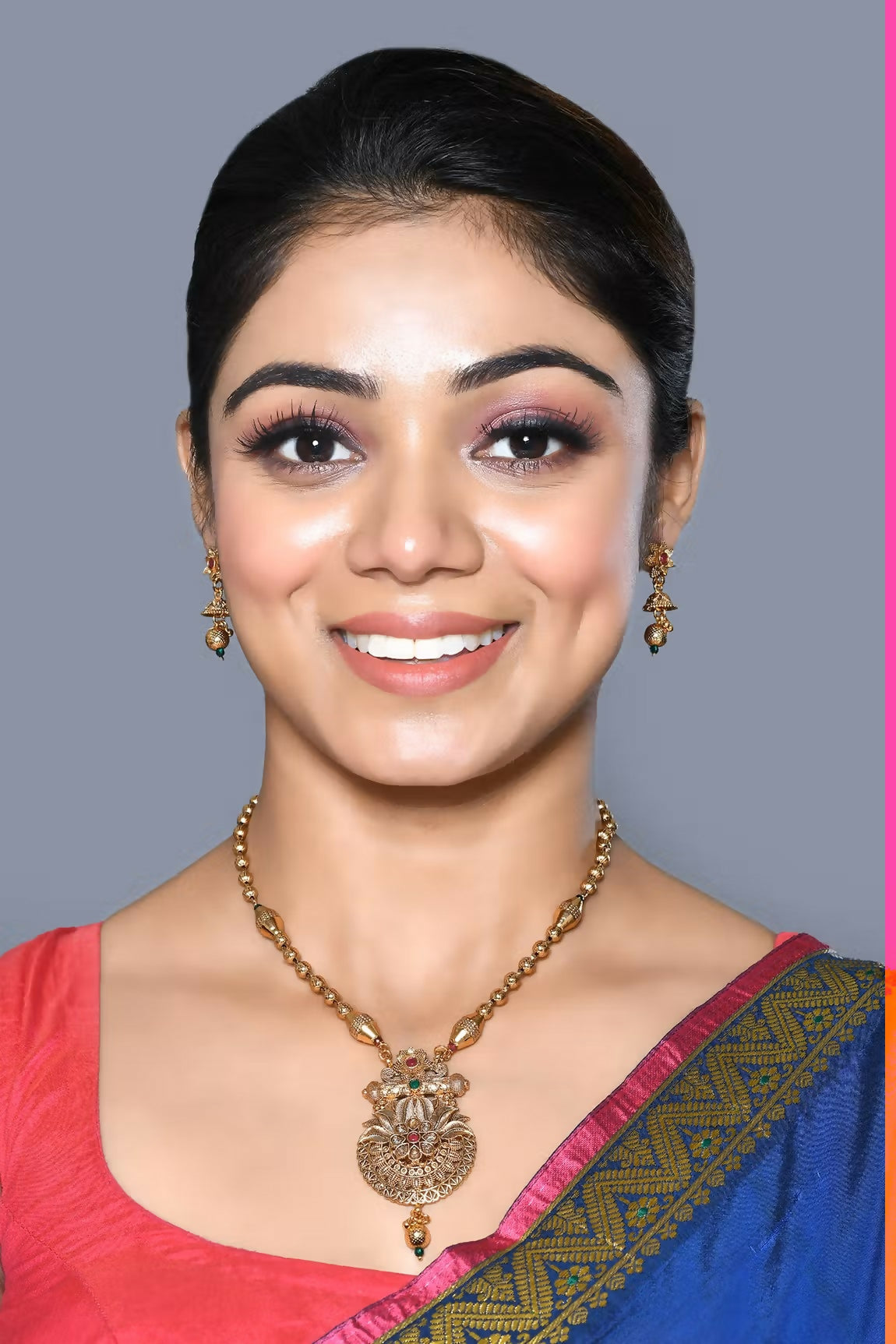 Joban Fashion Women Golden Ruby Green Pendant Set With Earrings | Grocsy