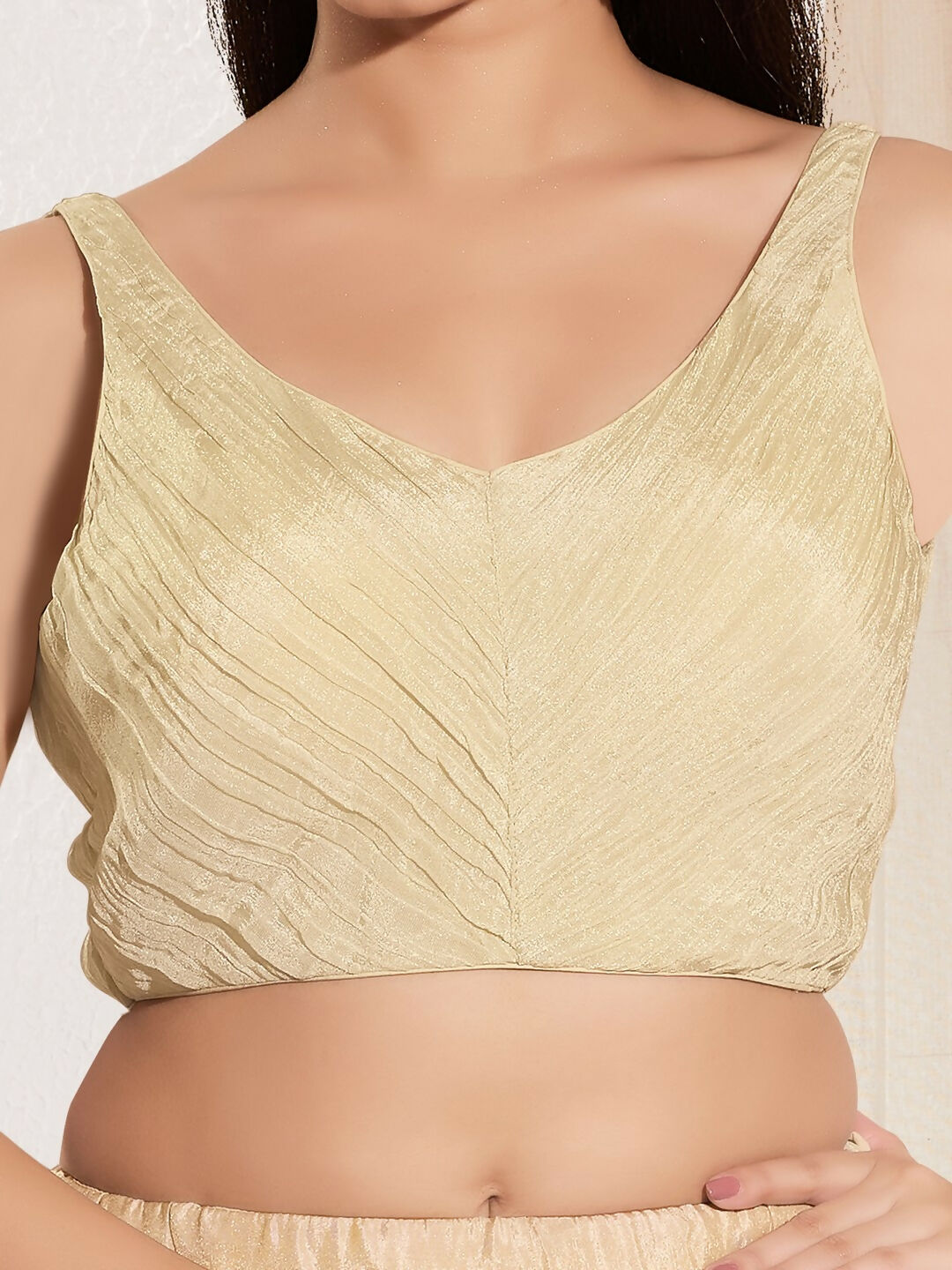 Joban Fashion Cream Tissue Padded Blouse With Sweetheart Neck Sleeveless | Grocsy