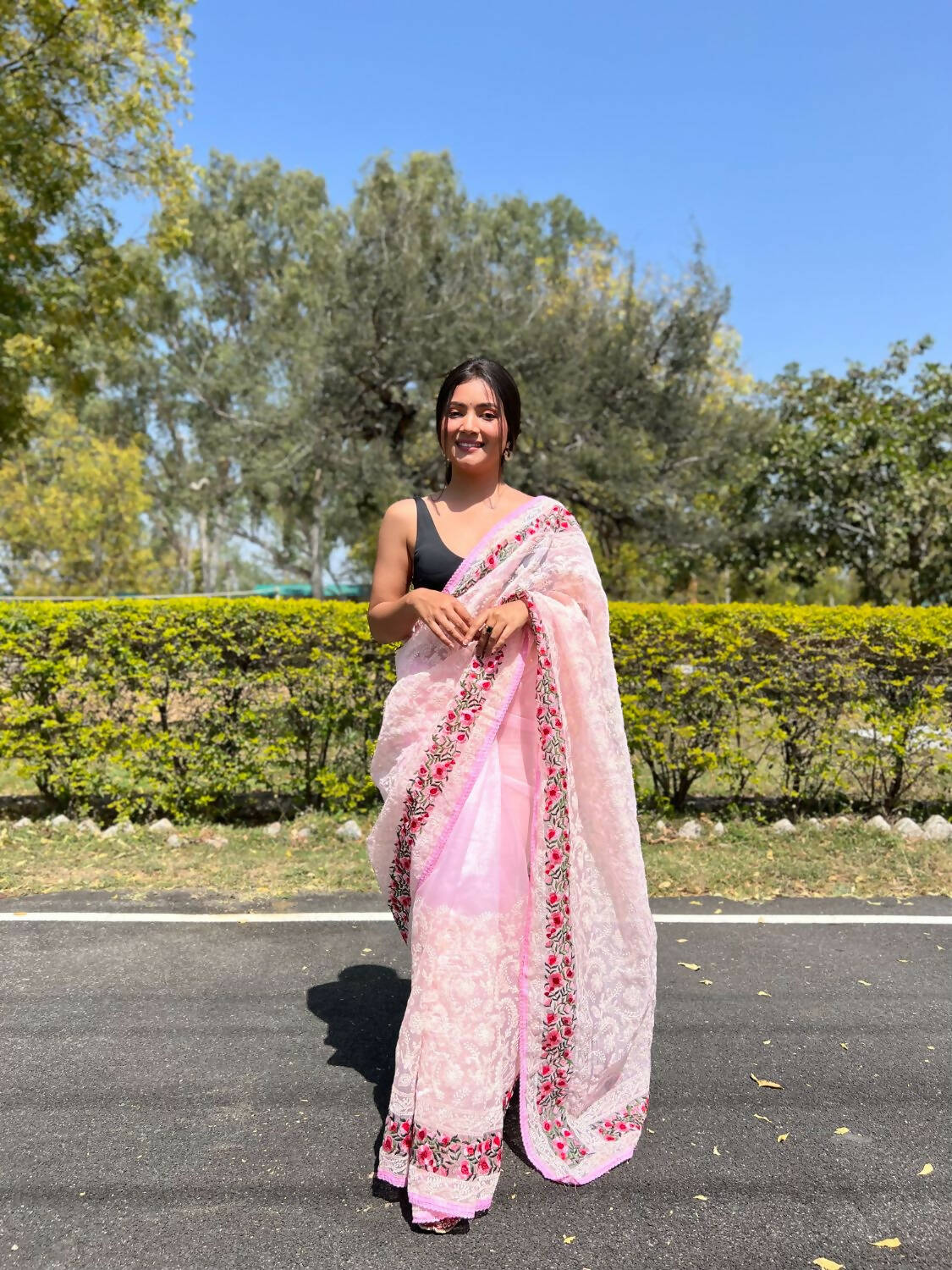 Vamsee Pink Organza Saree | Grocsy