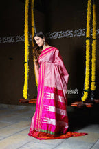 Very Much Indian Handloom Cotton Viscose Ilkal Saree Pink | Grocsy