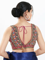 Joban Fashion Magenta Multi Georgette Padded Blouse With V Neck Sleeveless | Grocsy