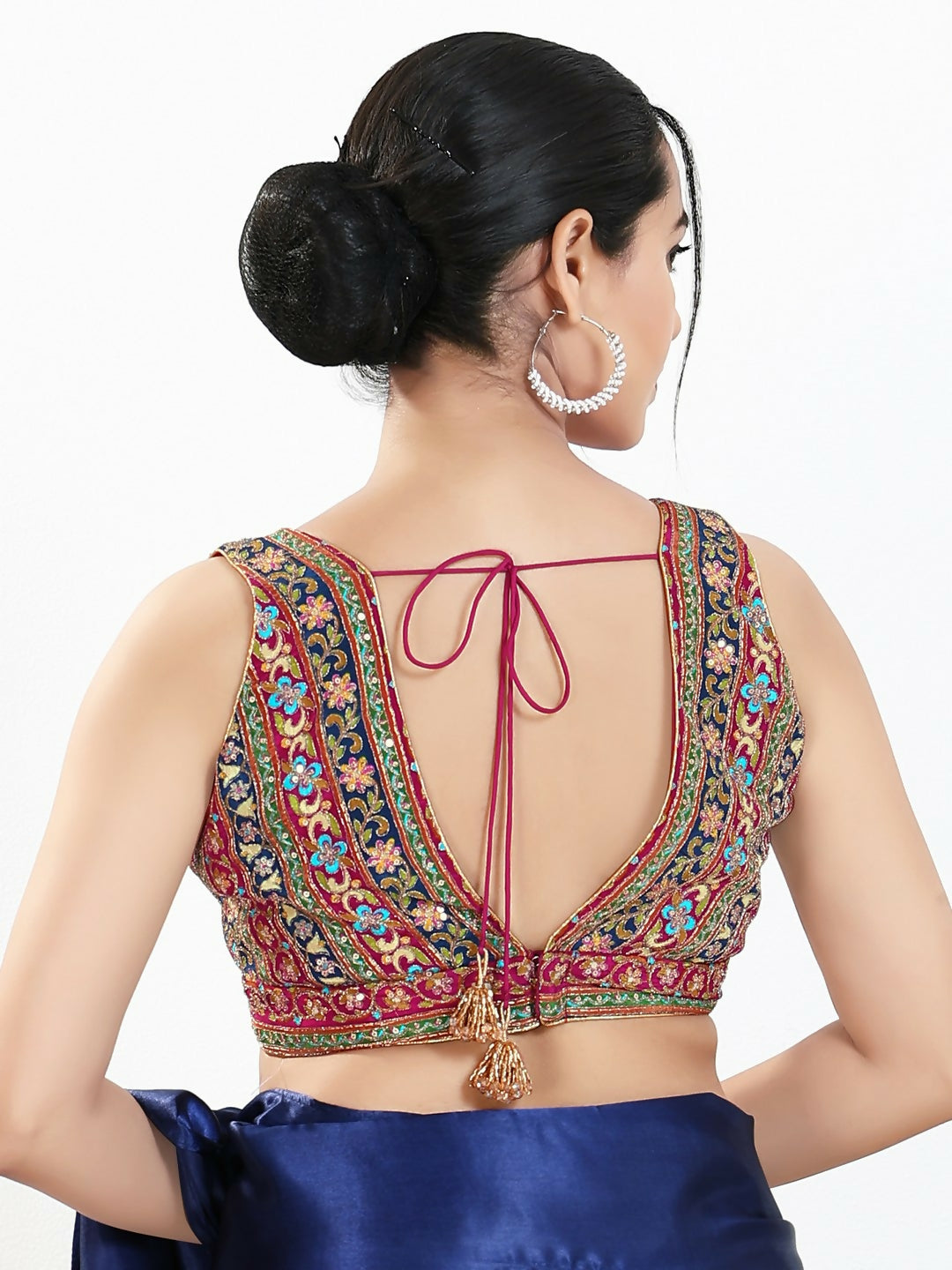 Joban Fashion Magenta Multi Georgette Padded Blouse With V Neck Sleeveless | Grocsy