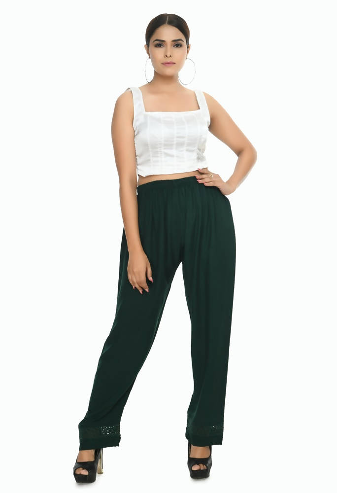 Mominos Fashion Moeza Reyon Cotton Bottle Green Straight Palazzo | Grocsy
