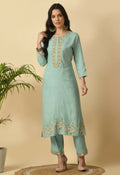 Joban Fashion Sea Green Cotton Rayon Kurta Set | Grocsy
