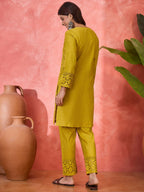 Joban Fashion Embroidery Mustard Pure Cotton Cord Set | Grocsy