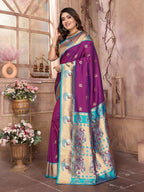 Joban Fashion Paithani Wine Woven Soft Silk Saree | Grocsy