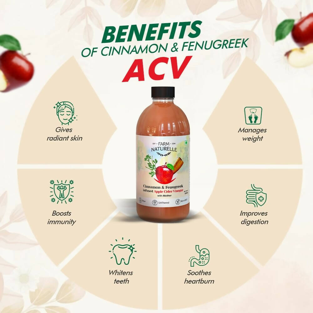 Farm Naturelle Organic Apple Cider Vinegar with Mother and Infused Cinnamon & Fenugreek | Grocsy