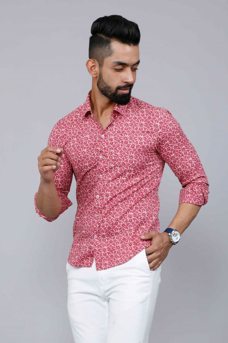 Miravan Men's Cotton Pink Floral Printed Shirt | Grocsy