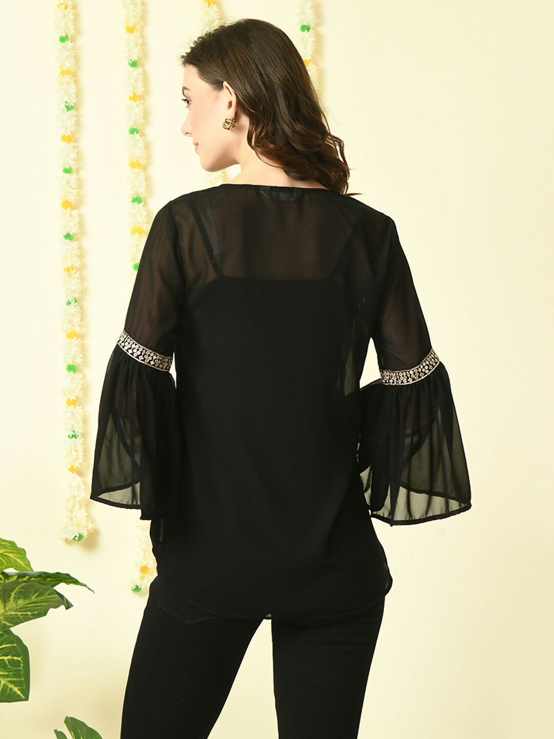 Myshka Women's Black Embroidered Party Fusion Top | Grocsy