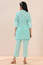 Juniper Mint Geometric Printed Pure Cotton Straight Fit Pants | Grocsy