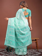 Shree Shyam Fashion Anaya Sea Green Linen Cotton Saree | Grocsy