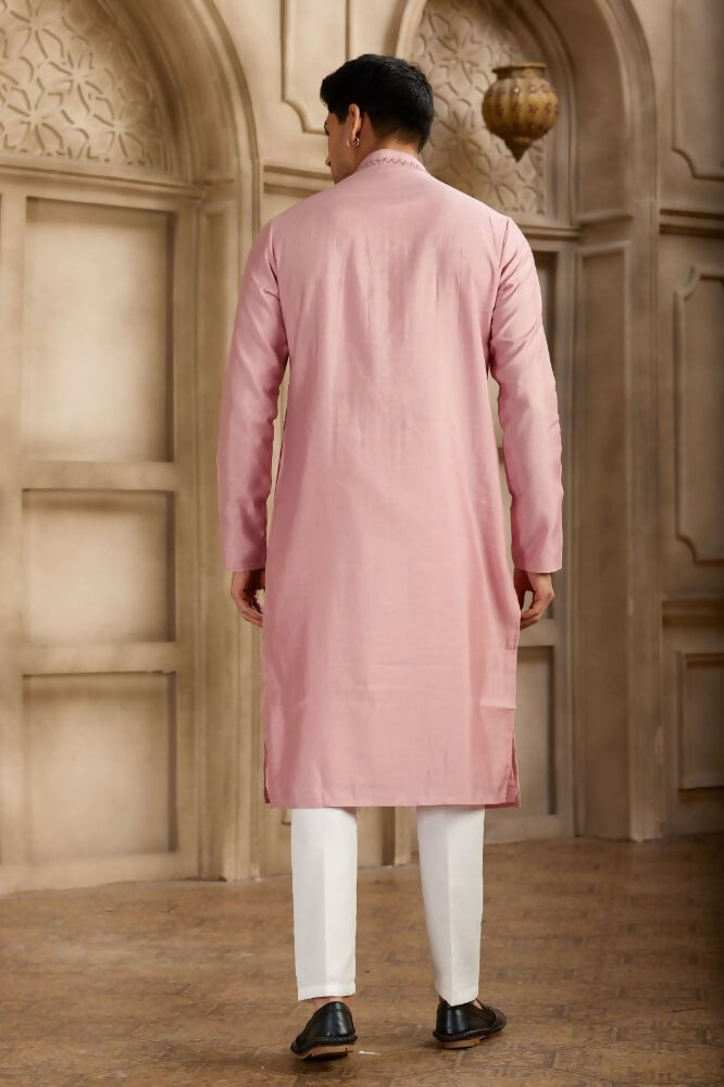 Raivat Ethnic Banarasi Art Silk Mirror Work Kurta Pajama In Dark Pink Colour | Grocsy