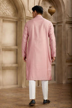Raivat Ethnic Banarasi Art Silk Mirror Work Kurta Pajama In Dark Pink Colour | Grocsy