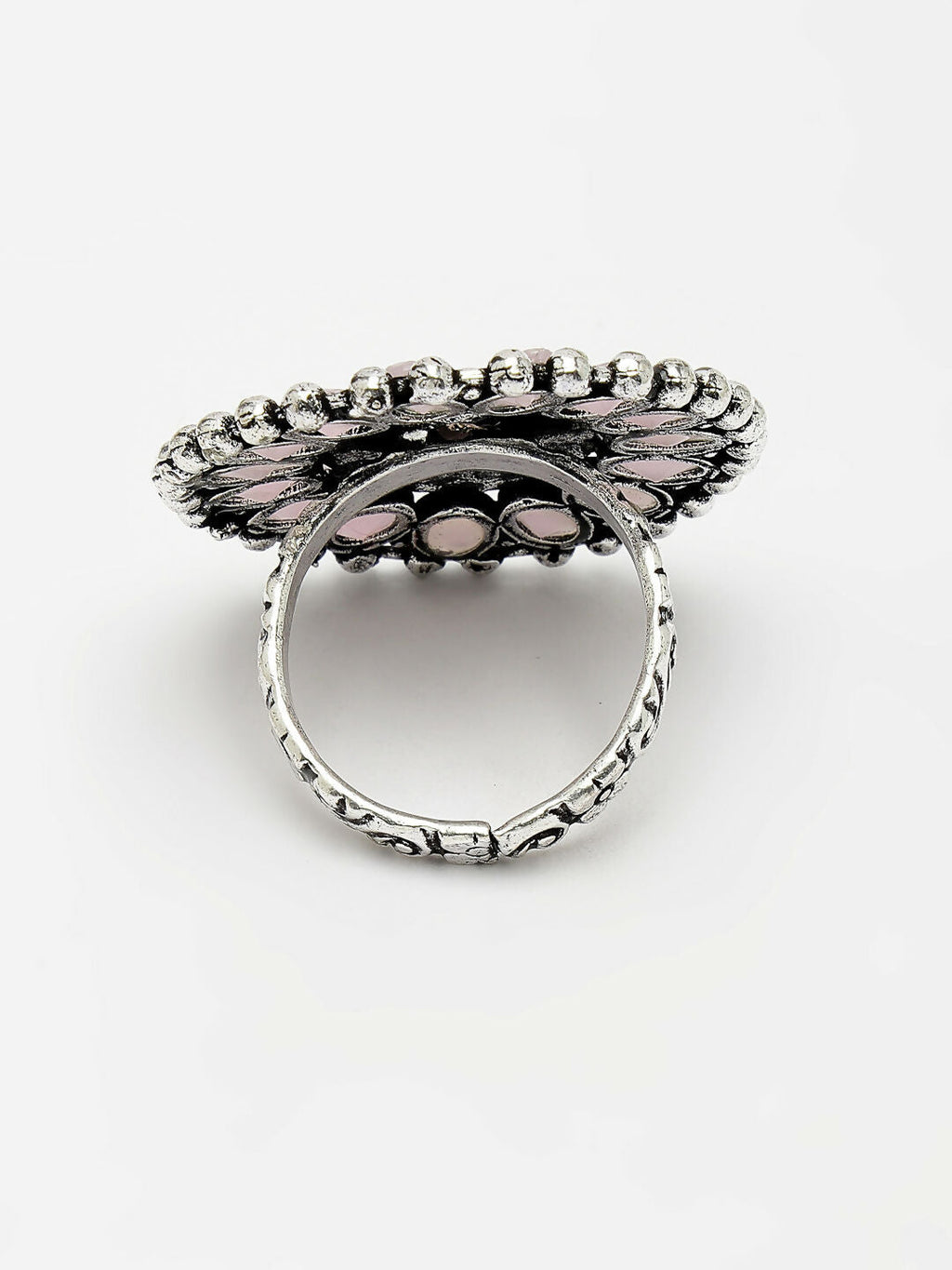 NVR Women's Pink Silver-Plated Circular Shape Adjustable Finger Ring | Grocsy