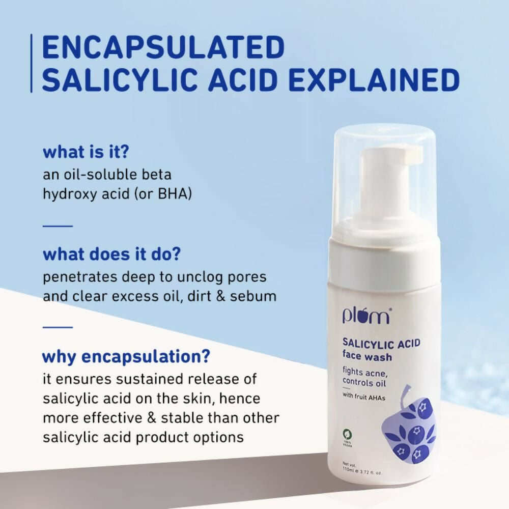 Plum Salicylic Acid Foaming Face Wash - Fights Active Acne & Oil For Smooth Skin | Grocsy