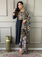 Partywear Designer Viscos Chanderi Black Stitched Suit With Dupatta - Tanisha | Grocsy