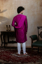 Falling Raw Silk Magenta Perple Rajyog Kurta Set By Hilo Design | Grocsy