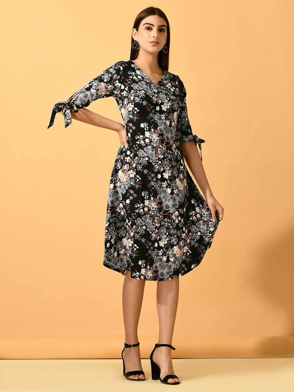 Myshka Women's Black A-Line Party Dress | Grocsy