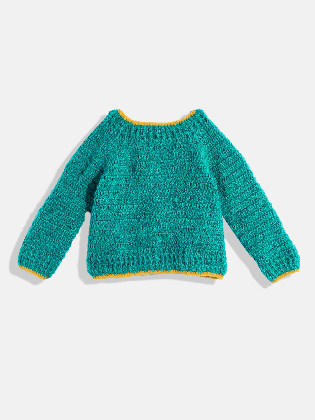 Chutput Kids Woollen Hand Knitted Full Sleeves Toffee Detail Sweater For Baby Girls With Cap - Green | Grocsy