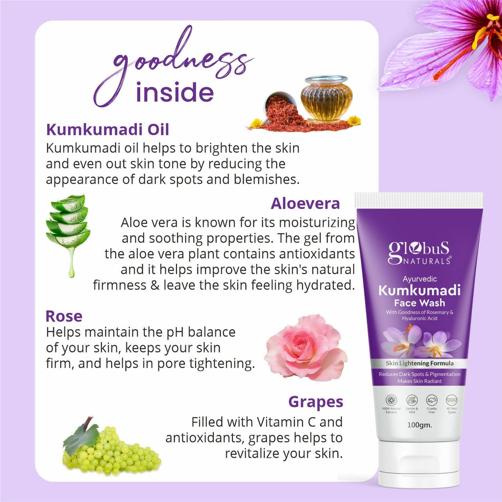Globus Naturals Ayurvedic Kumkumadi Skin Lightening Face Wash | Grocsy
