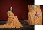 Orange Two Tone Jacquard Butti Tusser Pure Cut work Saree with Stitched Blouse - Mohmanthan Aaina | Grocsy