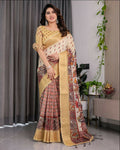 PR Fashion Pista Pure Handloom Linen Saree | Grocsy