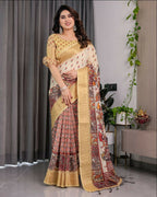 PR Fashion Pista Pure Handloom Linen Saree | Grocsy