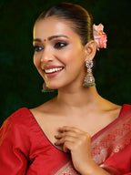 Ruby Raang Gold Polished Kundan Work Multi-Color Diamond And Stone Jhumka Earrings | Grocsy
