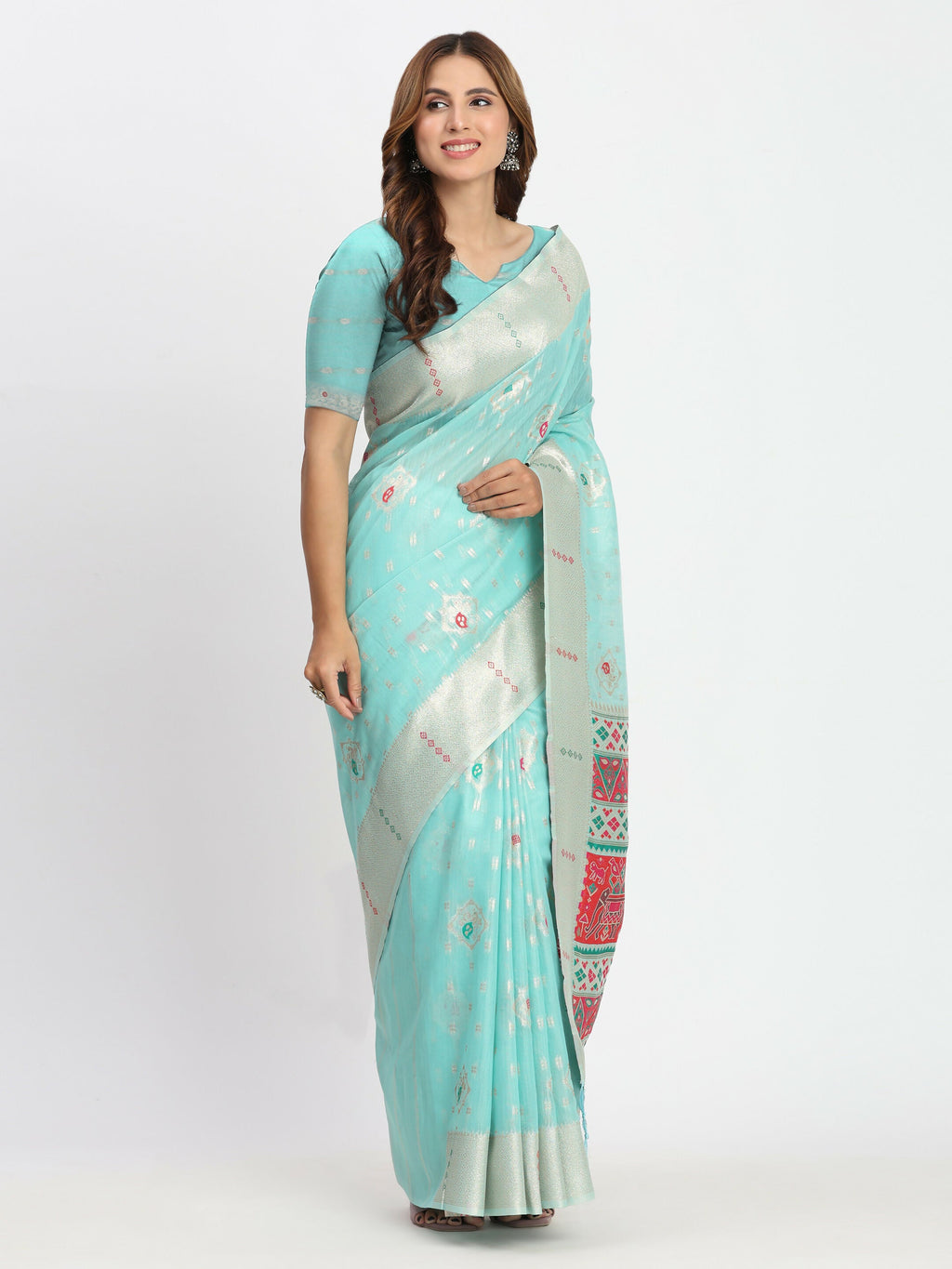 Shree Shyam Fashion Linen Cotton Sea Green Saree | Grocsy