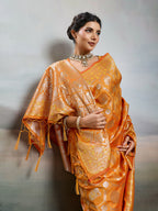 Shree Shyam Fashion Orange Silk Blend Saree | Grocsy