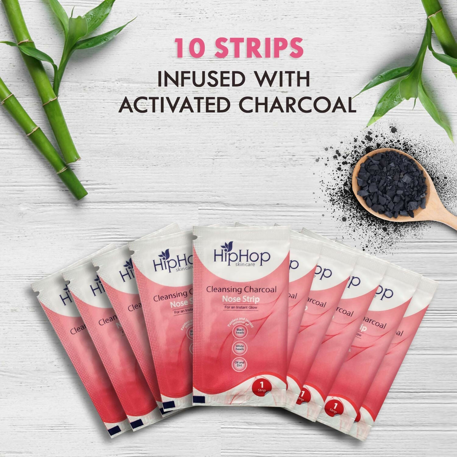 HipHop Skin Care Cleansing Charcoal Nose Strips For Blackheads, Whiteheads Remover, Pore Cleanser, with Natural Extracts | Grocsy