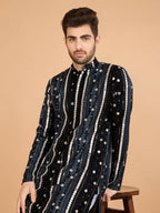 Vastranavya Black Exclusive Festival Wear Pure Viscose Rayon Sequence & Foil Mirror Heavy Embroidered Work Kurta | Grocsy