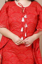 Miravan Women's Red Plus Size Cotton Festive Wear Kaftan | Grocsy