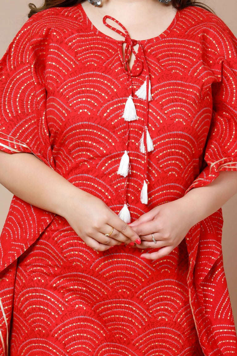 Miravan Women's Red Plus Size Cotton Festive Wear Kaftan | Grocsy