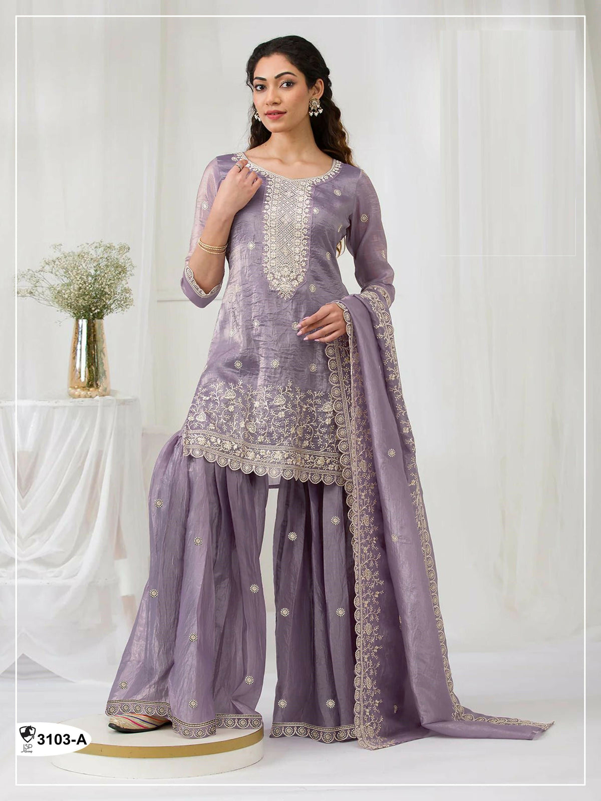 Anaita Lavender Gold Crush Stitched suit with heavy embroidery work | Grocsy