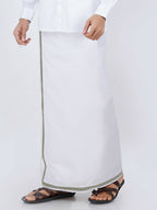 Ramraj Cotton Mens Cotton 3/ 4 " Silver Jari Dhoti - White | Grocsy