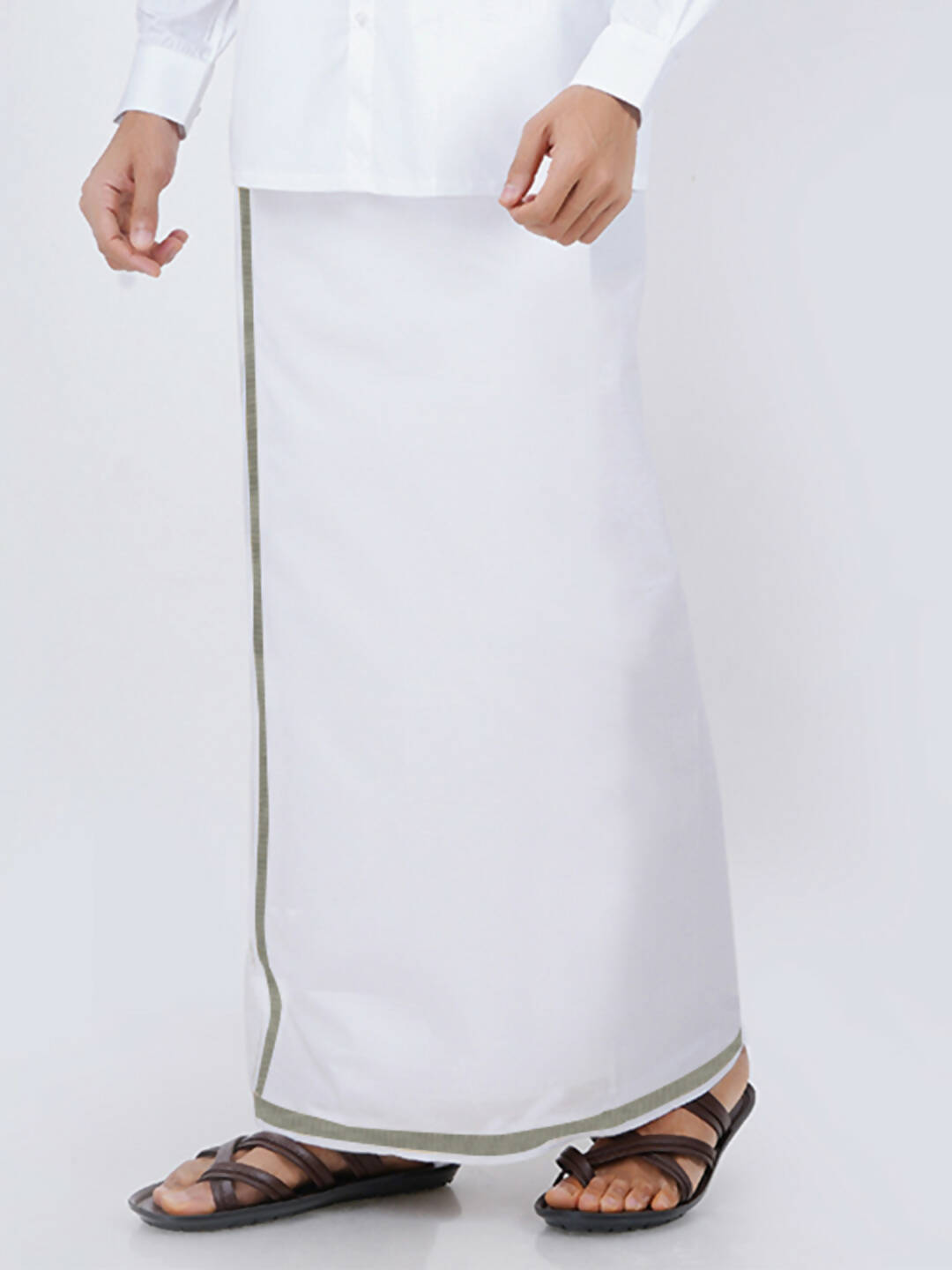 Ramraj Cotton Mens Cotton 3/ 4 " Silver Jari Dhoti - White | Grocsy