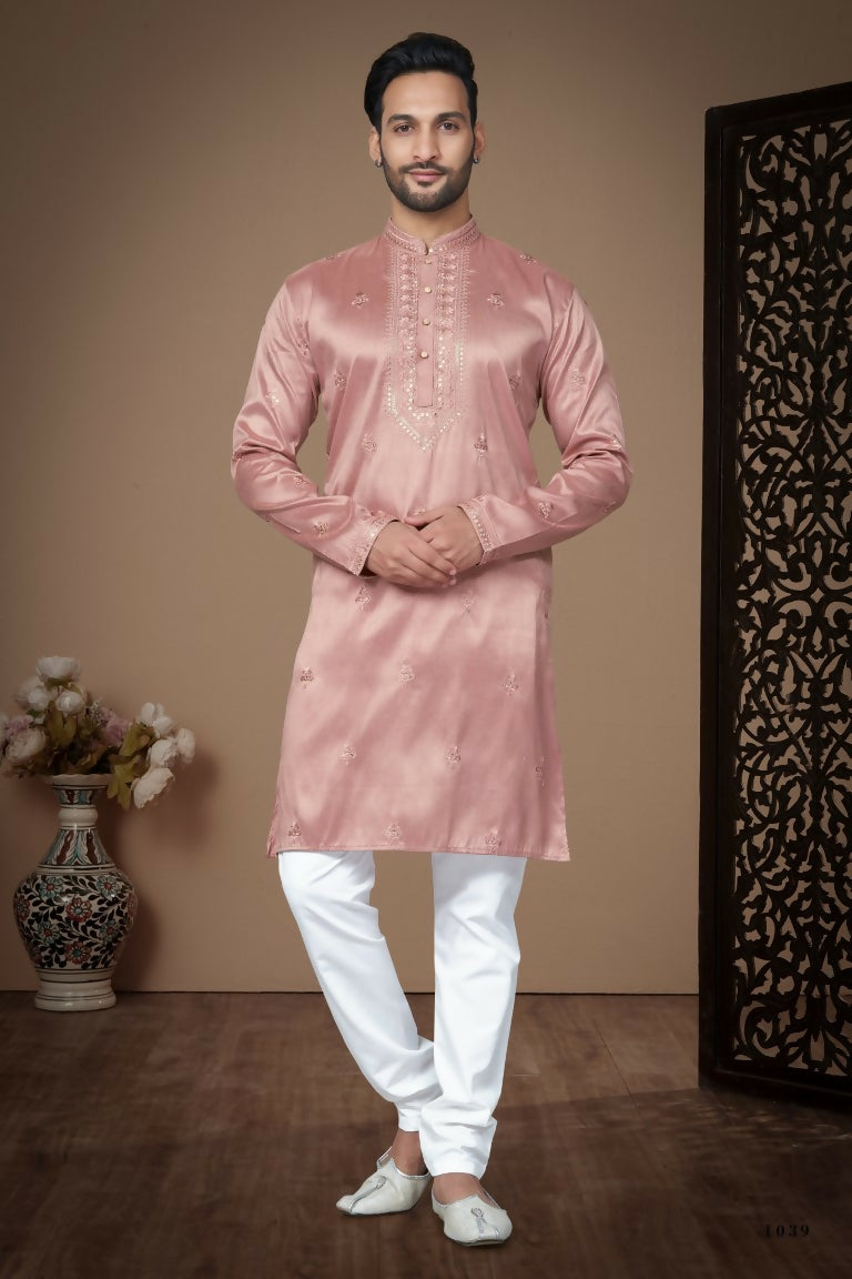 Functional Designer Men's Pech Heavy Super Silk Kurta With Pant - Rudra | Grocsy
