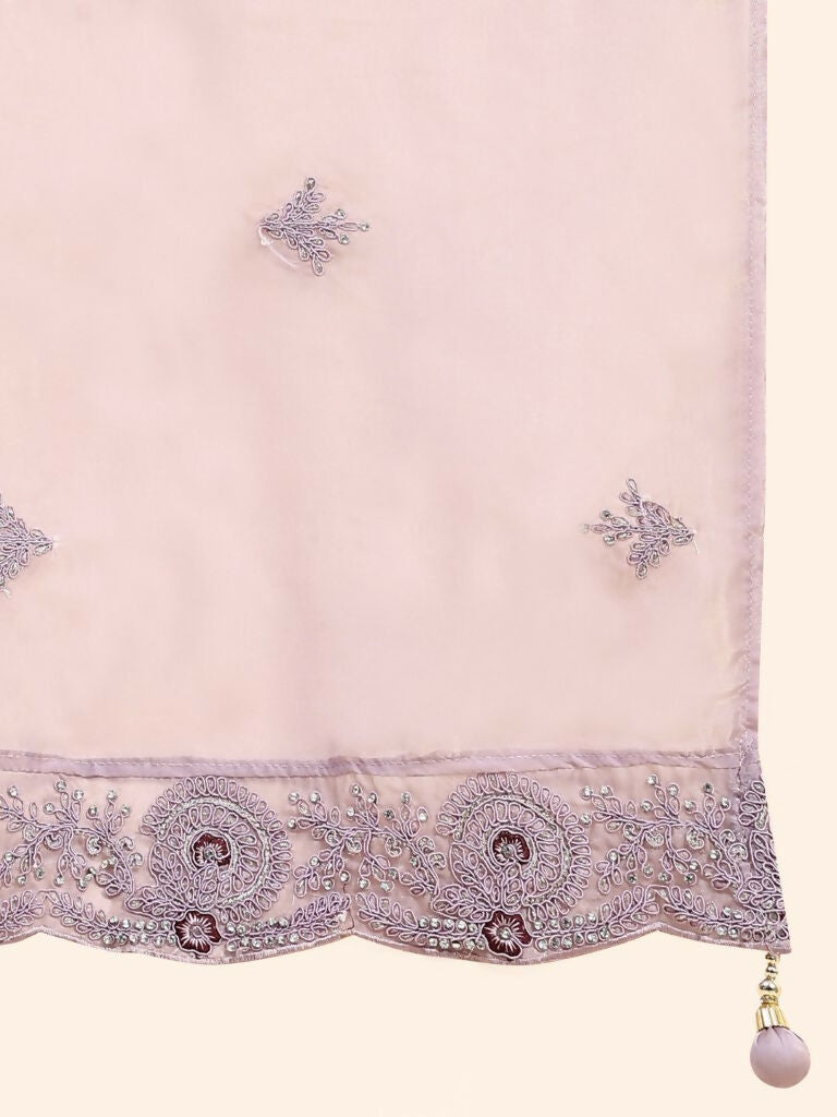 Purple Silk Embroidered Poncho Pattern Top & Lehenga with Dupatta - Tanya | Grocsy