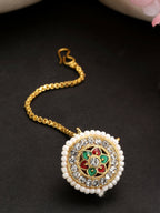 NVR Women's Gold-Polished CZ Stone-Studded Borla Maang Tikka | Grocsy