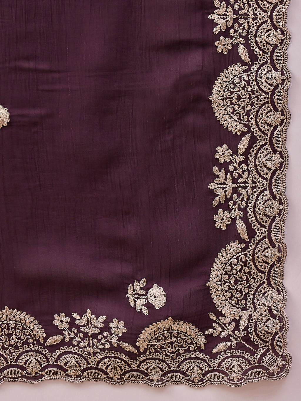 Purple Silk Embroidered Saree with Unstitched Blouse Piece - Satya | Grocsy