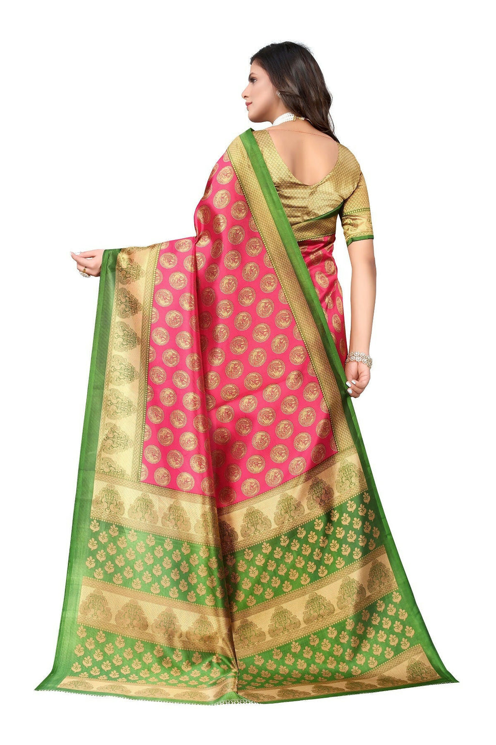 Vamika pink Printed Art Silk Saree | Grocsy