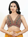 Joban Fashion Maroon Multi Georgette Padded Blouse With V Neck Sleeveless | Grocsy