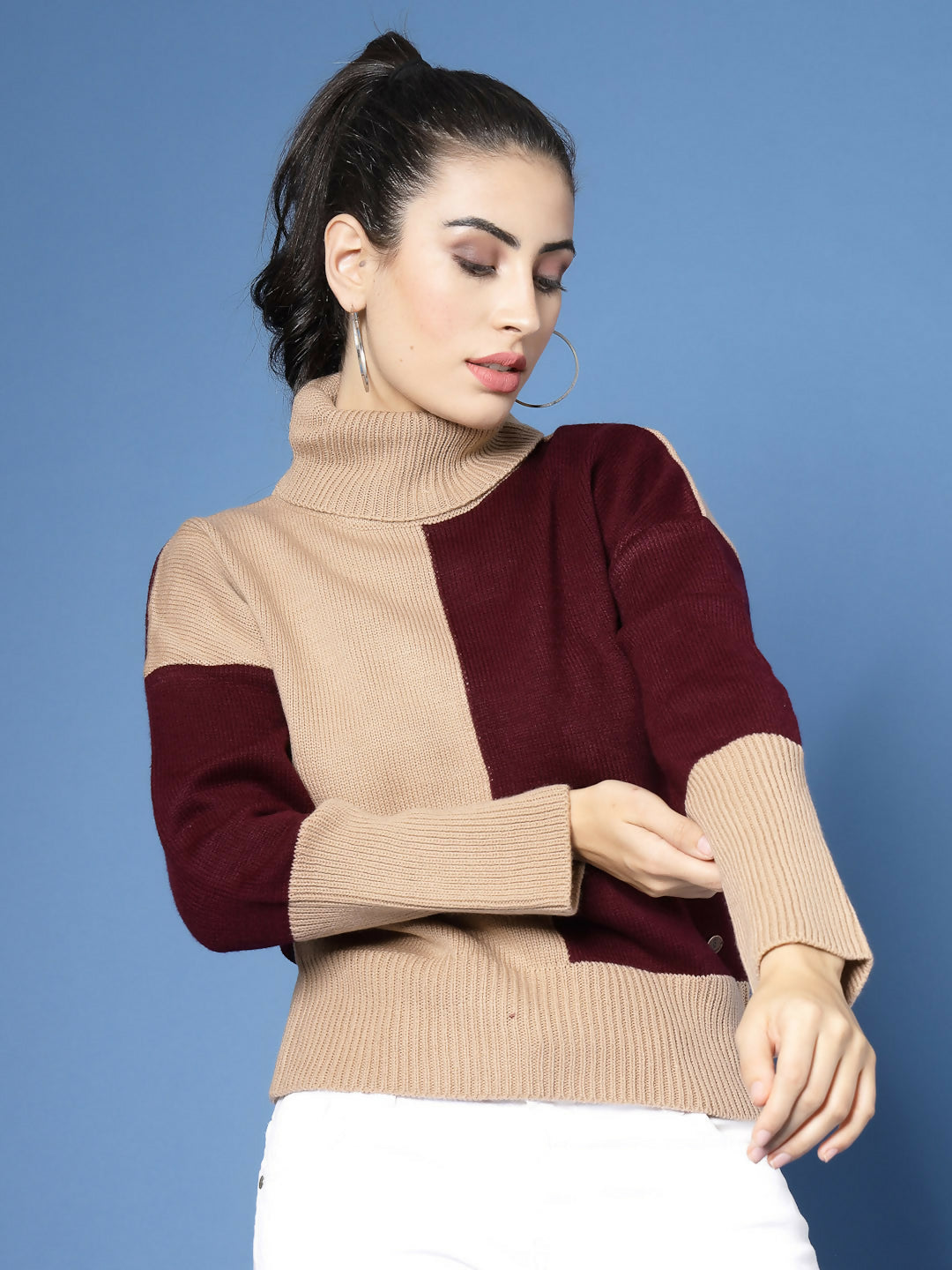 Women Winter Camel Brown Acrylic Sweater - Wool Trees | Grocsy