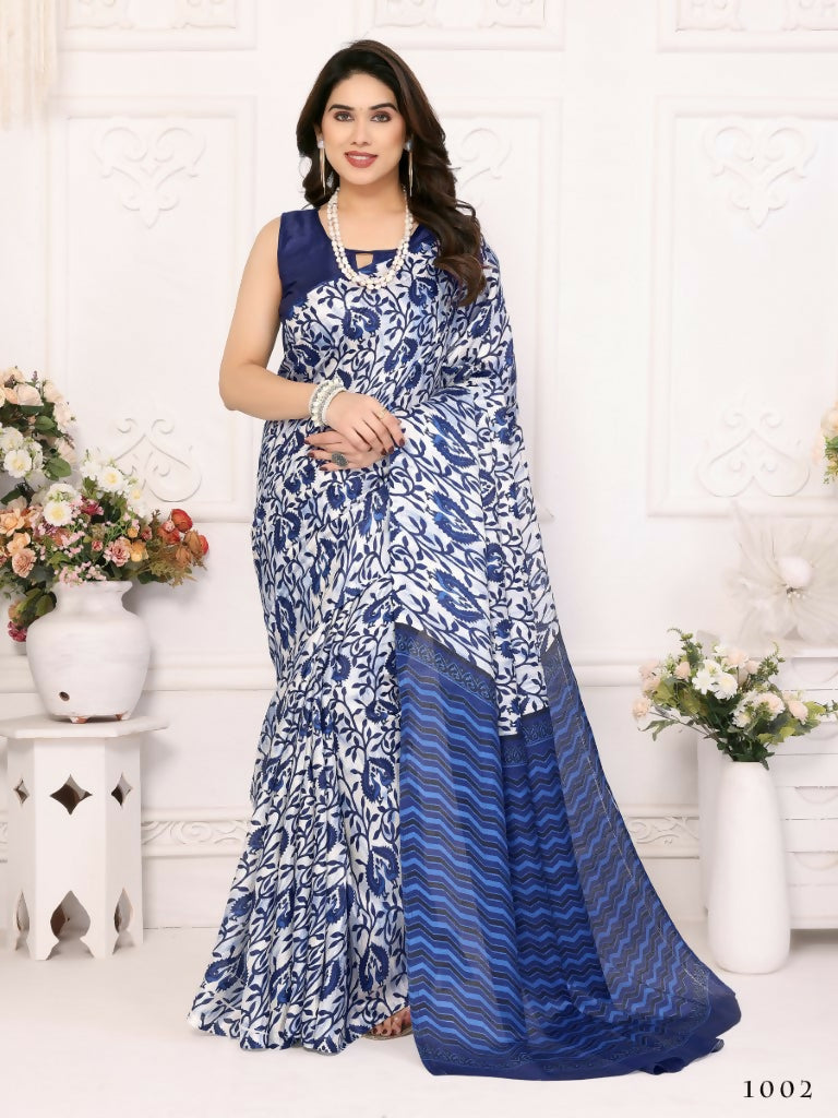 Designer Partywear Blue Khadi Fancy Saree - Kanak | Grocsy