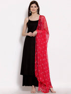 Myshka Women Black Regular Pure Cotton Kurta With Palazzos & Dupatta | Grocsy