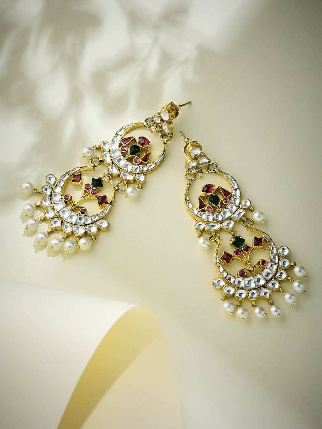 Nuyug 22K Gold-Plated Kundan Studded & Pearl Beaded Layered Chandbalis | Grocsy