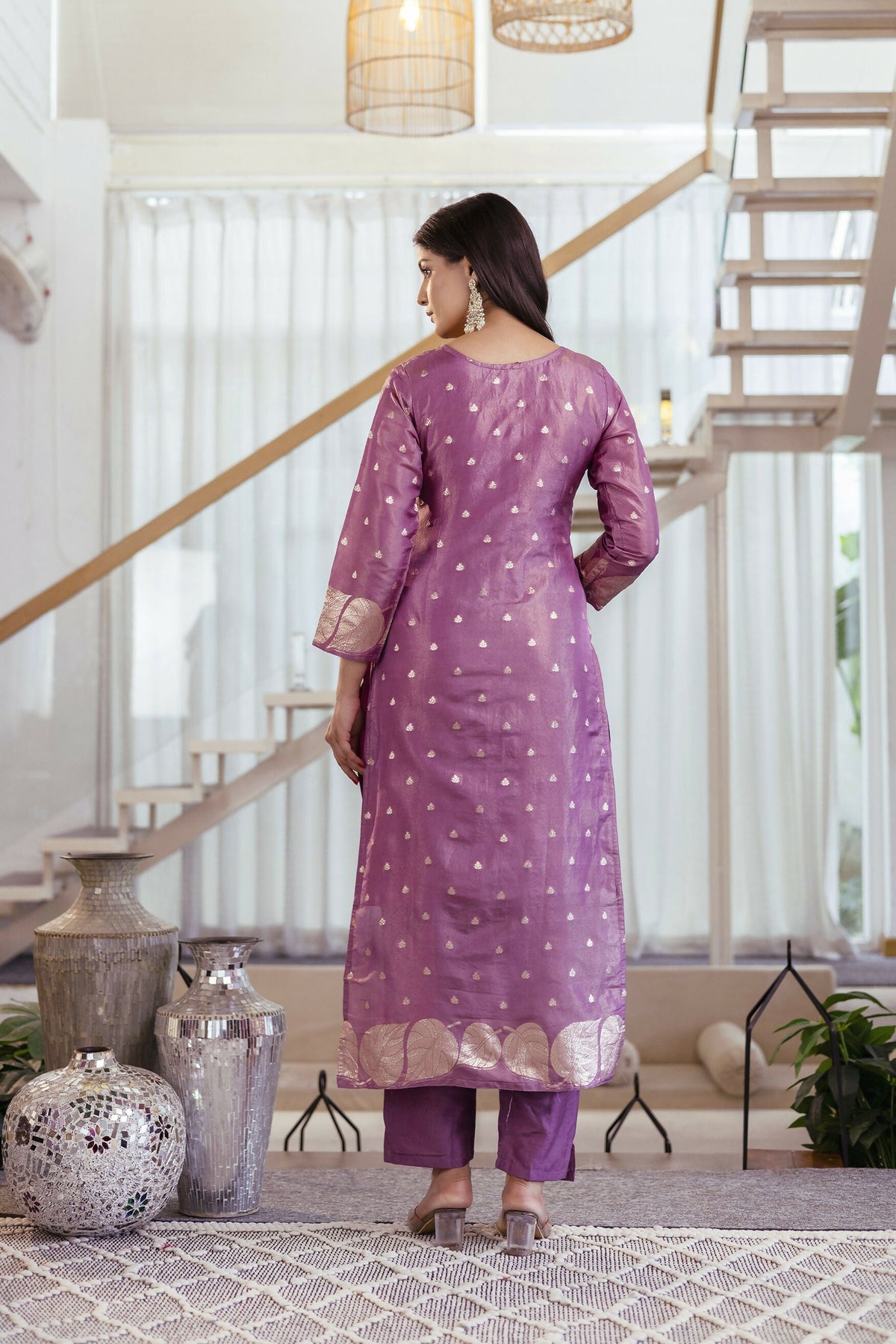 The52 Women's Beautiful Jacquard Butti Work Simmer Jacquard Fabric Straight Kurta Pant and Dupatta Set | Grocsy