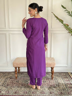 Purple Rayon Slub Stitched Suit With Dupatta - Tanisha | Grocsy