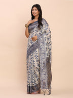Shree Shyam Fashion Linen Cotton Navy Blue Saree | Grocsy